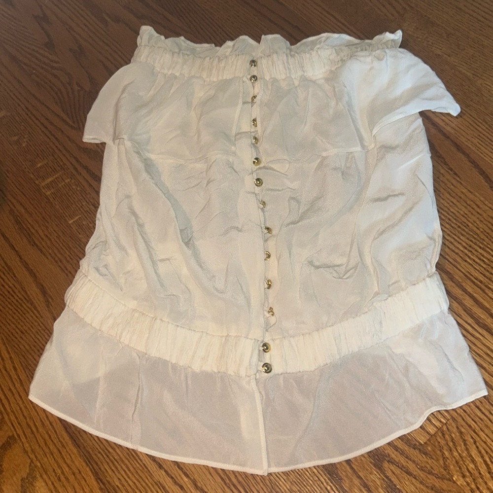 Silky Strapless Cream Top Gold Buttons